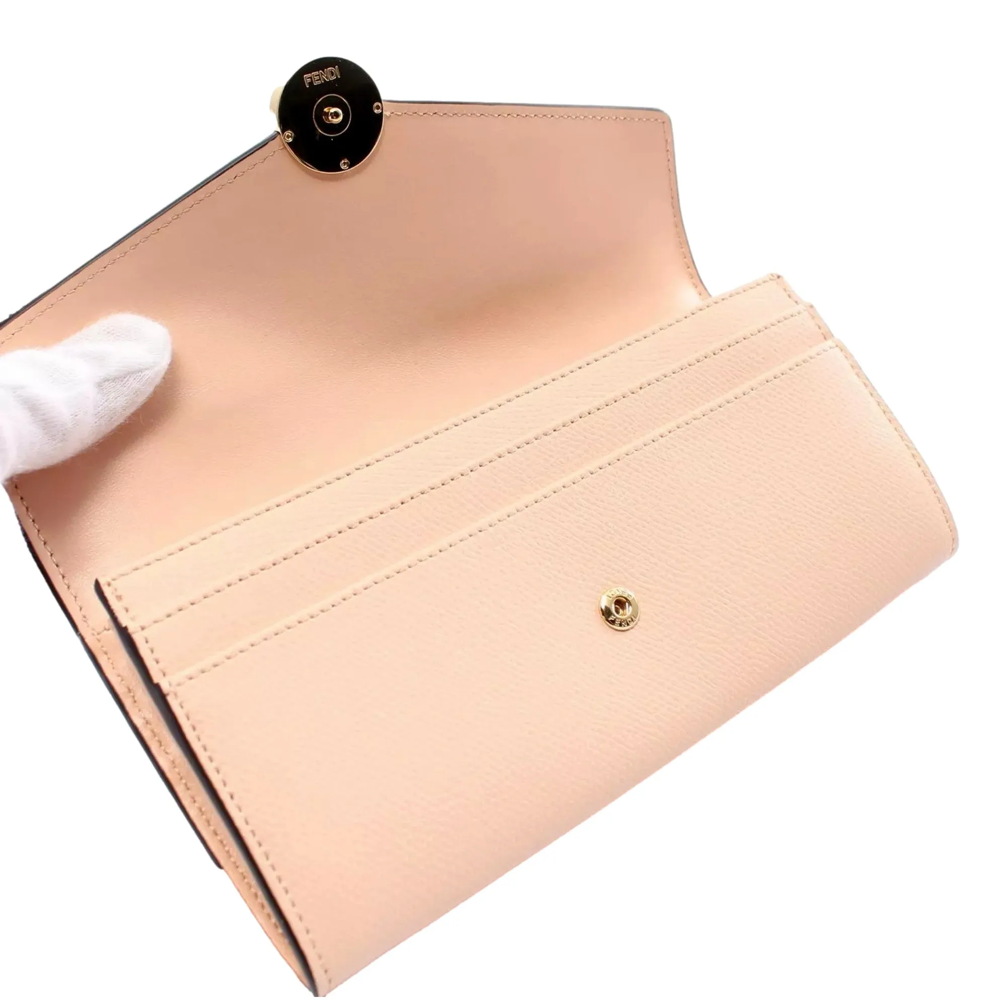 Fendi F Is Fendi Leather Long Envelope Womens Wallet Light Rose Beige Pink